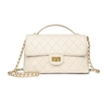 Bolso bandolera acolchado blanco crema con cadena dorada y asa superior fija - Blanco Leche
