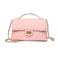 Bolso bandolera de cuero rosa acolchado con diseño de rombos y cadena dorada - Rosa Sakura