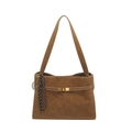 Caramel brown frosted tote bag with gold metal twist lock and tennis racket charm - With Pendant / Brown
