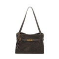 Frosted tote bag in deep brown with elegant metal lock and tennis racket charm - With Pendant / Brown