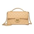 Classic beige quilted crossbody bag with gold chain strap and vintage metal turn-lock - Apricot