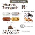 Horse theme party set with Happy Birthday banner, balloons, and cake toppers decoration - Horse Theme Kit