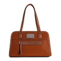 Vintage brown leather tote bag with elegant white stitching and tassel detail - Brown