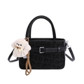 Chic leopard print small square bag in black with a white plush dog charm and crossbody strap - With Ornament / Black