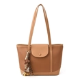 Bolso tote retro en piel sintética marrón texturizada con colgante de estrella - Con Ornamento / Caqui