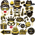 Kit de accesorios para fotos de 21 cumpleaños con brillo en negro y dorado - Tema del vigésimo primer cumpleaños