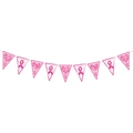 Dettaglio bandierine rosa per sensibilizzazione cancro al seno con motivi survivor - Striscione a Bandierine Triangolari