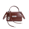 Brown vintage square handbag with glossy leather, silver hardware, and heart charm detail - With Charm / Brown
