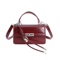 Minimalist burgundy patent leather handbag with silver heart charms and crossbody strap - With Charm / Burgundy