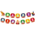 Dettaglio dello striscione Happy Diwali con motivi colorati di Ganesha e pavone - Banner 1