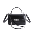 Minimalist black glossy leather handbag with silver skull charm and knot detail - With Charm / Black