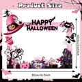 Pink Halloween photo frame with witch and ghost graphics, size 80x60cm for party fun - Large Photo Booth Frame