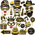 50th birthday party photo booth props set with black and gold glitter cardboard masks - Fiftieth Birthday Theme