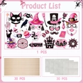 Complete pink Halloween photo booth props set with 30 wooden sticks and adhesive dots - 30-Piece Photo Props Set