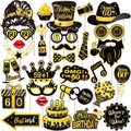 Black and gold 60th birthday photo booth props set with glitter party accessories - Sixtieth Birthday Theme