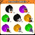 Detailed Halloween swirl ornaments set featuring pumpkins, ghosts, and haunted house charms - 8 Double-Sided Cards + 8 Single Swirls