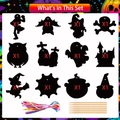 Kit artistico grattabile Halloween con 12 etichette nere inclusi nastri e stilo in legno - Stile Halloween