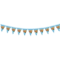 Blue and white checkered Oktoberfest banner with pretzel and wheat ear illustrations - Triangular Banner B
