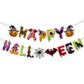 Détail de bannière Happy Halloween avec motifs de citrouille et chauve-souris sur carton - Bannière de lettres