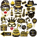 80th birthday party photo booth props set with black and gold glitter paper accessories - Eightieth Birthday Theme
