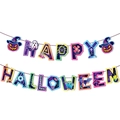 Detail van Happy Halloween slinger met griezelige pompoen- spook- en vleermuisdecoraties - Letter Banner