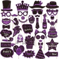 Detalle de 25 accesorios fotográficos de fiesta con purpurina morada y palos de cumpleaños - Púrpura