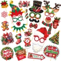 Christmas party photo booth props kit with Santa hats, reindeer antlers and glitter glasses - Christmas Handheld Photo Props Set