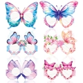 Set dettagliato di sei occhiali a farfalla colorati in carta acquerello per feste bimbi - Occhiali a Farfalla Stile C / Set da 6