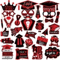 Accesorios para fotos de graduación 2026 con purpurina roja y negra para celebraciones - 30 Tarjetas/30 Palos/Puntos de Pegamento / Rojo