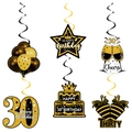 Set di 6 decorazioni a spirale per il 30° compleanno in nero e oro con glitter - Spirali Sospese 30 Compleanno