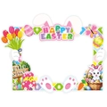 Detail des Happy Easter Fotokabinenrahmens mit bunten Hasen- und Eierdekorationen - Selfie Rahmen