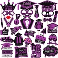 Detail of Class of 2026 graduation photo props in purple and black glitter style - 30 Cards/30 Sticks/Glue Points / Purple