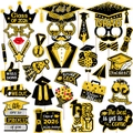 Set de 25 accesorios para fotos de graduación 2026 en negro y oro con purpurina - 30 Tarjetas/30 Palos/Puntos de Pegamento / Dorado