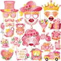 Mother's Day party photo booth props set with pink glitter crowns and funny glasses - Photo Props Set