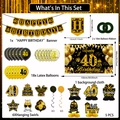 Kit dettagliato per 40° compleanno con striscioni nero oro e sfondo di 150x100cm - Set 40° Compleanno