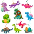 Detailed set of cartoon dinosaur party swirls with colorful volcano and egg cutouts - Swirl Decorations / Double-Sided Cards And Swirls