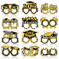 Set of 12 black and gold glitter graduation party paper glasses with 2026 and GRAD designs - Gold