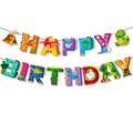 Detailed view of dinosaur Happy Birthday banner with colorful cartoon motifs and letters - Letter Banner / Letter Card Set
