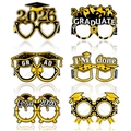 Pack de 6 gafas brillantes para fiesta de graduación 2026 en cartulina negra y dorada - 6 unidades / Gafas de Graduación Doradas Estilo D