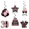 Detailed set of 6 rose gold and black spiral 30th birthday party hanging decorations - 30th Birthday Hanging Swirls
