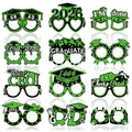 Set of 12 green and black glitter graduation party paper glasses with 2026 and grad motifs - Green