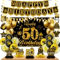 Set decorativo per 50 compleanno con striscioni palloncini nero e oro lusso - Set 50° Compleanno