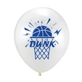 Detailaufnahme eines weißen Basketball-Ballons mit blauem Dunk-Motiv für Sportpartys - Basketball Weißer Ballon (DUNK)