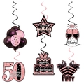 Rose gold and black 50th birthday hanging swirls set with stars and cake cutout - 50th Birthday Hanging Swirls