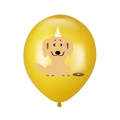 Close-up of yellow 12-inch latex balloon with cartoon golden retriever dog print - Golden Retriever Gold Style