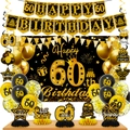 Set decorazioni 60 compleanno oro e nero con striscione, palloncini e sfondo festa - Set 60° Compleanno