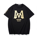 Oversized black crewneck T-shirt for men with shiny metallic gold M letter print - M / Black