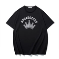 Men's oversized black cotton T-shirt featuring rhinestone crown and letter print design - XL / Black