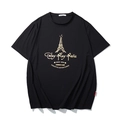 Los zwart katoenen heren t-shirt met gouden Eiffeltoren print en Parijs grafisch ontwerp - M / Zwart Goud