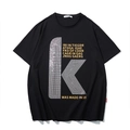 Schwarzes Oversize Baumwoll-T-Shirt mit großem K-Strass-Grafik und gelbem Aufdruck - 2XL / Schwarz